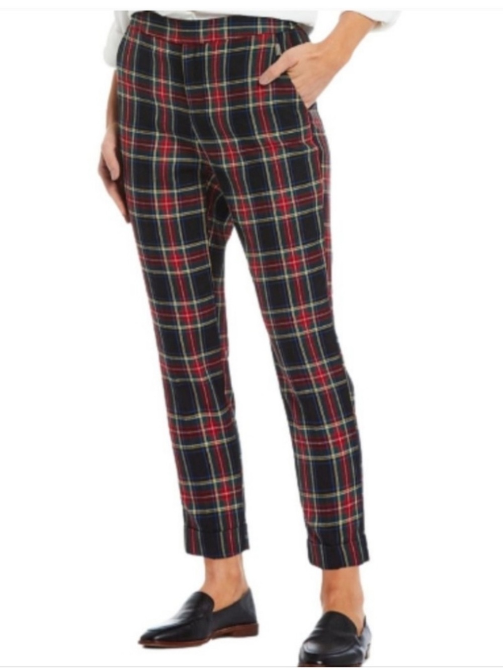 Tommy Hilfiger Plaid Trousers Pants Tapered Ankle Cuffed Hem Preppy Size 10